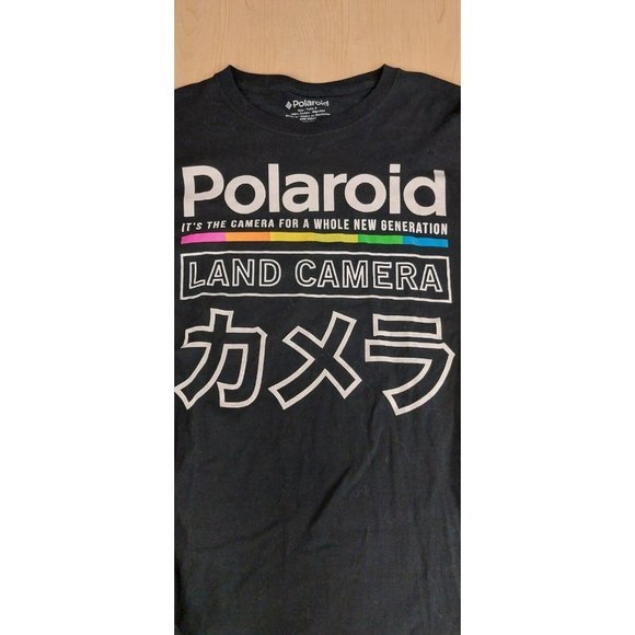 Polaroid Small Long Sleeve T Shirt Land Camera Rainbow Cotton Unisex Black Retro - Picture 2 of 5